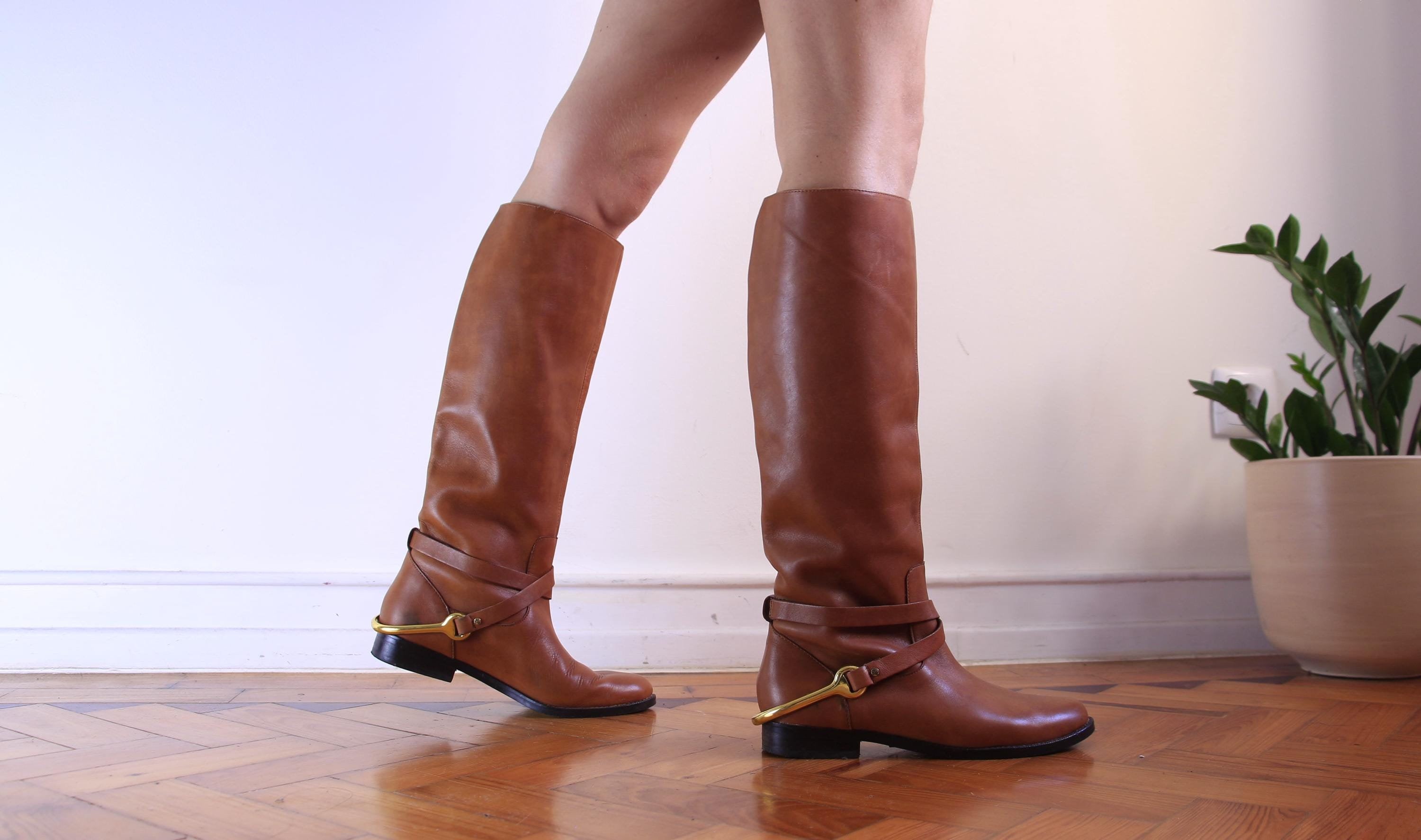 Vintage Ralph Lauren Leather Riding Boots With Golden Buckle