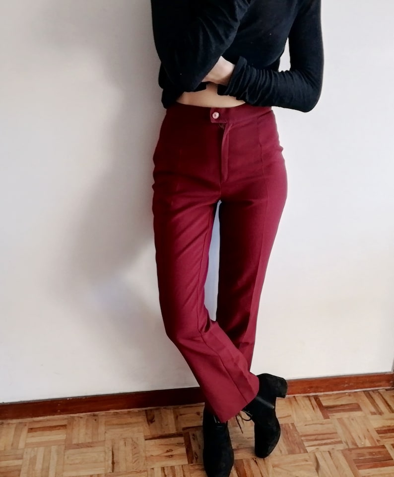 High Waist Trousers Straight Legs Ankle Pants XS Pants Vintage 80/'s Burgundy Pants
