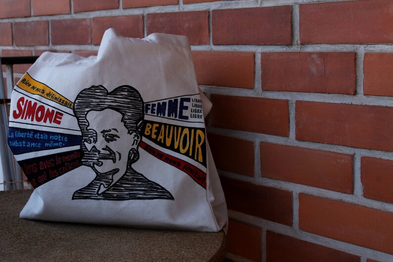 Existentialist Art Feminist Icon Existential Bag Simone Beauvoir| Tote Bag Philosophy Hand-Made Stencil