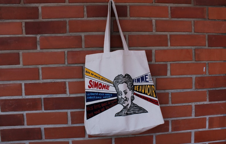 Existentialist Art Feminist Icon Existential Bag Simone Beauvoir| Tote Bag Philosophy Hand-Made Stencil