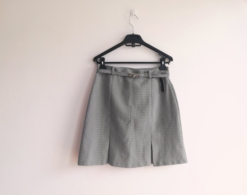 Checkered Mini Skirt Black and White Skirt Houndstooth Mini Skirt Vintage 60/'s Skirt Medium Size Skirt