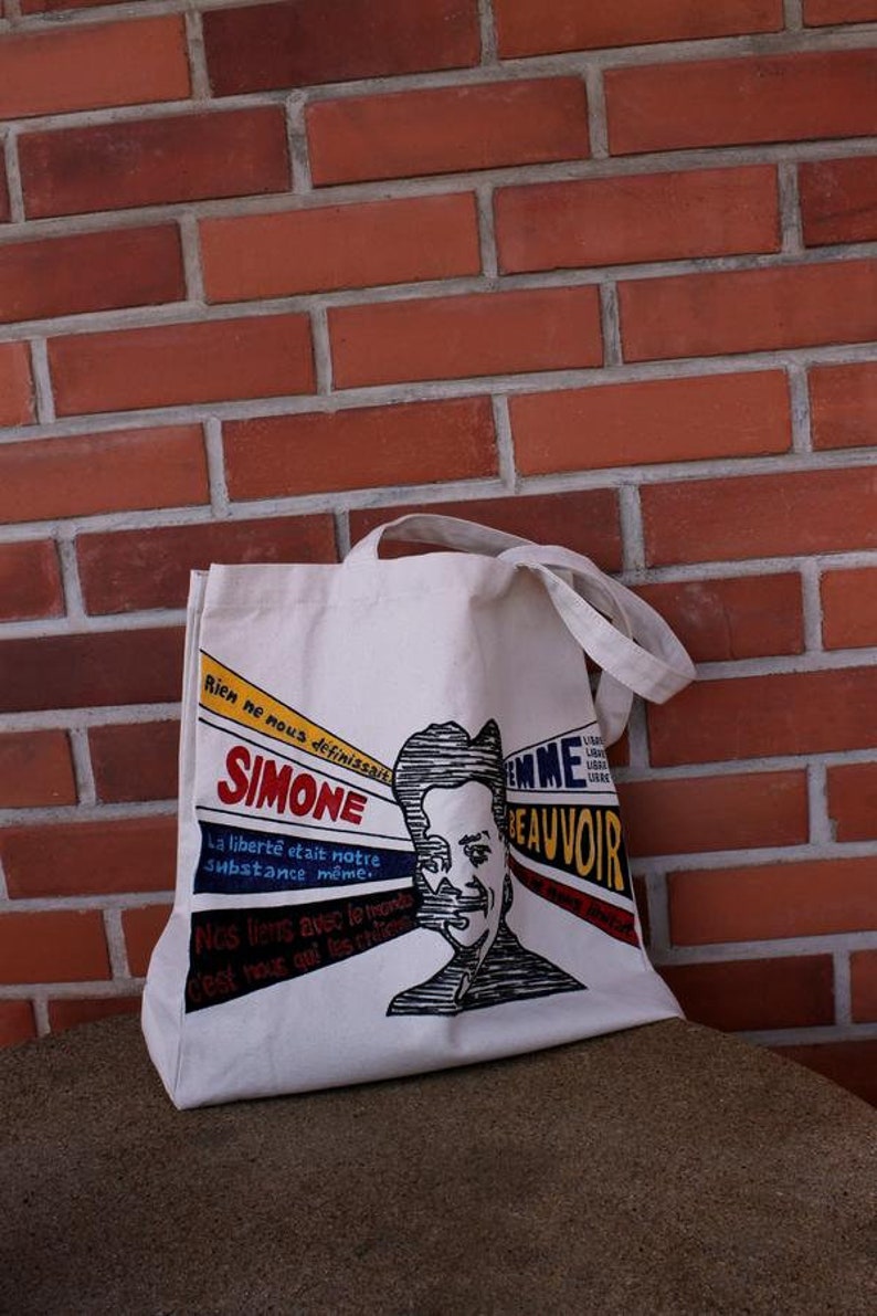 Existentialist Art Feminist Icon Existential Bag Simone Beauvoir| Tote Bag Philosophy Hand-Made Stencil