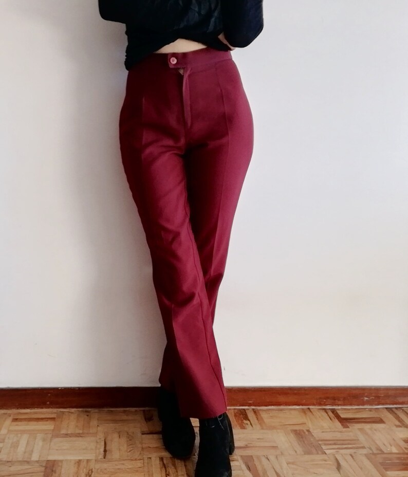 High Waist Trousers Straight Legs Ankle Pants XS Pants Vintage 80/'s Burgundy Pants
