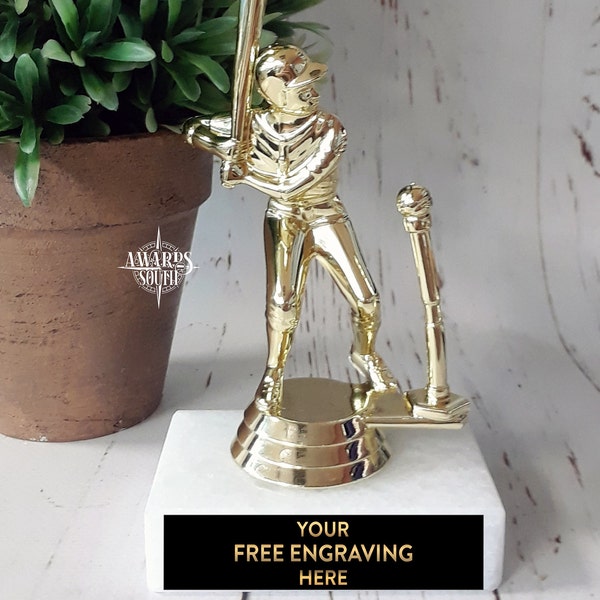 Male T-Ball Trophy – Baseball Award with Marble Base (Free Engraving)