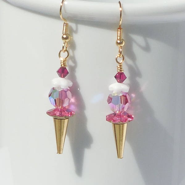 Swarovski crystal ice cream cone earrings