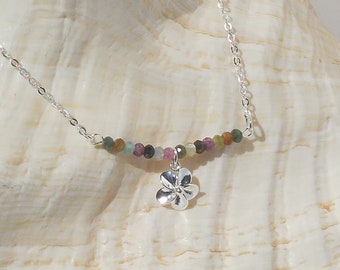 Multi-tourmaline and sterling silver choker necklace