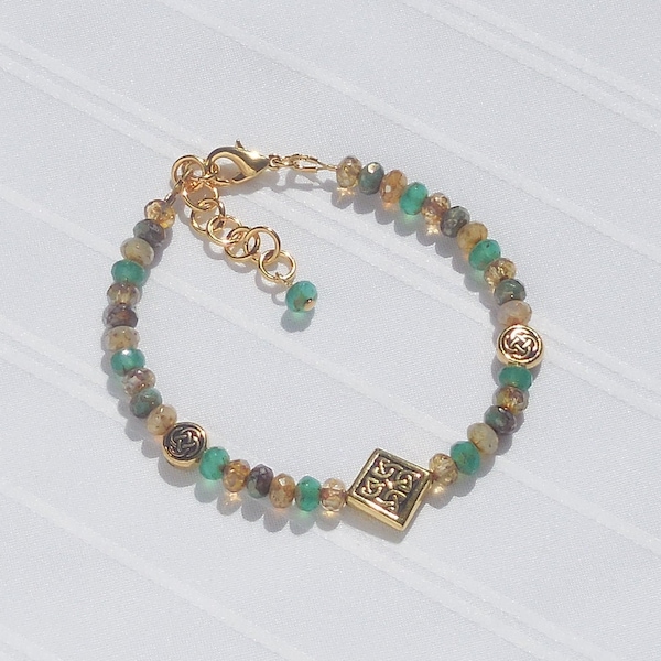 Champagne and turquoise Czech glass bracelet
