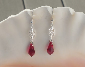 Swarovski red crystal and sterling silver earrings