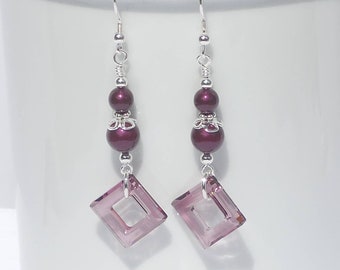 Swarovski crystal and pearl and sterling silver earrings