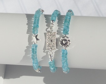Apatite and sterling silver bracelets