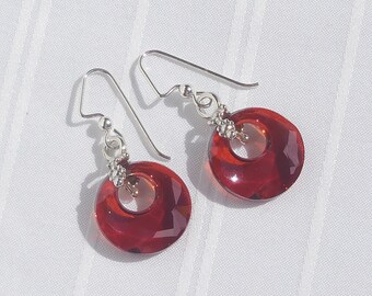 Swarovski red magma crystal and sterling silver earrings