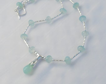 Aqua chalcedony and sterling silver necklace