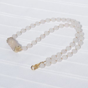 Rose quartz necklace with crystal druzy agate link