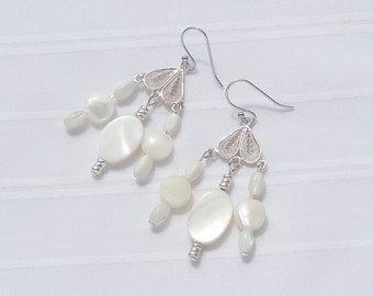 Mother of pearl and sterling silver earrings