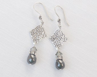 Sterling silver and Swarovski pearl and crystal earrings