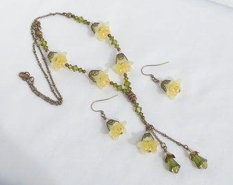 Yellow acrylic flower and Swarovski crystal necklace and earrings