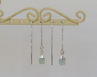 Aquamarine and sterling silver ear threads