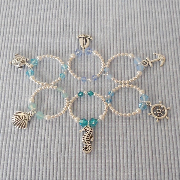 Beach/nautical wine glass charms (set of 6)