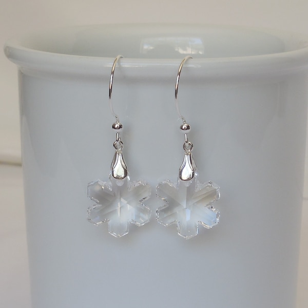 Swarovski clear crystal snowflake and sterling silver earrings