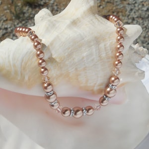Swarovski rose gold pearl and silk crystal necklace