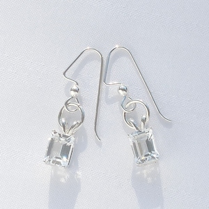Emerald-cut white topaz and sterling silver earrings