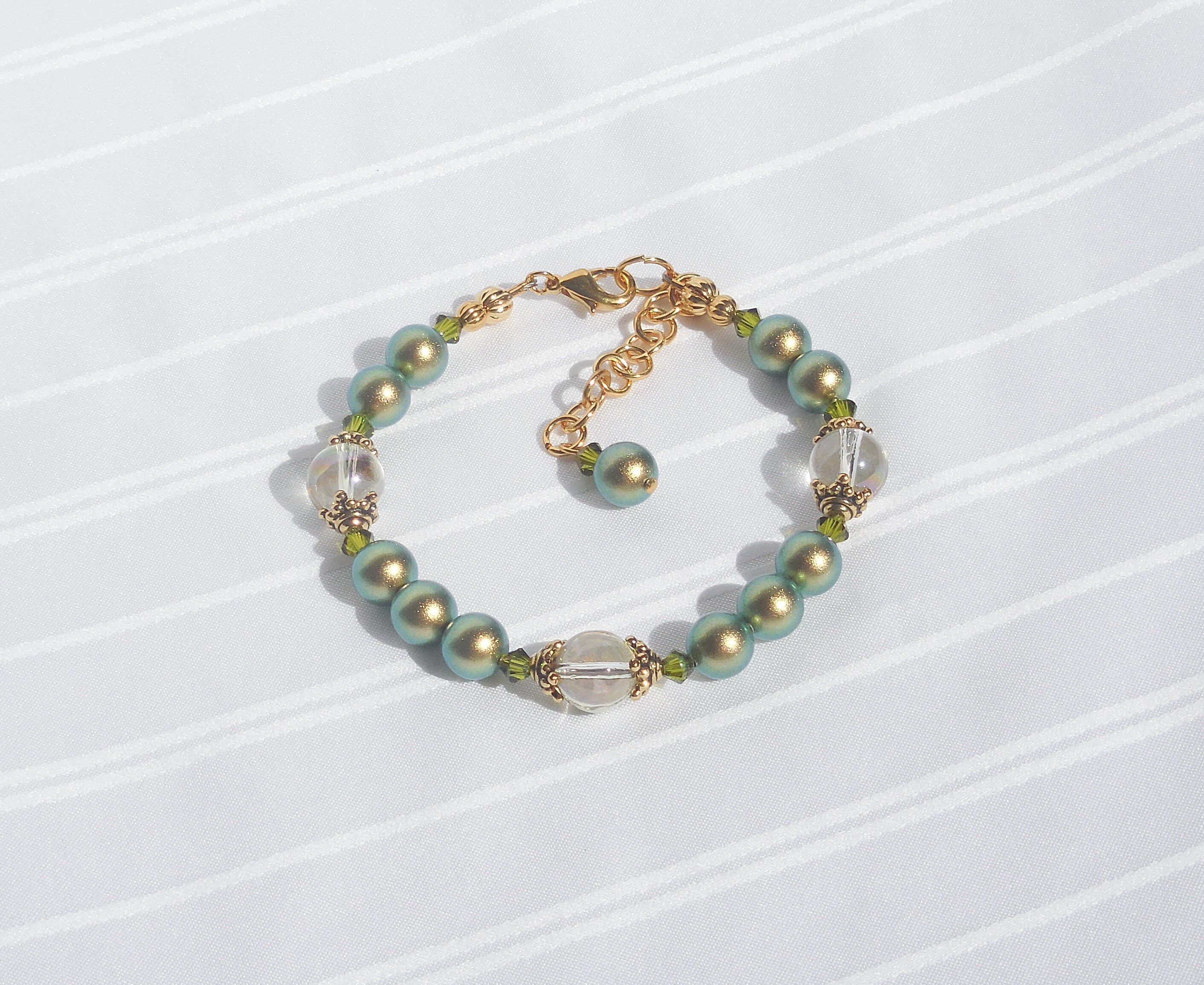 Swarovski Green Pearl and Crystal Bracelet - Etsy