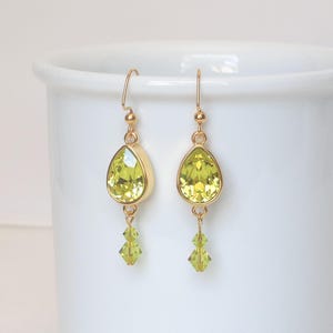 Citrus green Austrian crystal and gold plated earrings