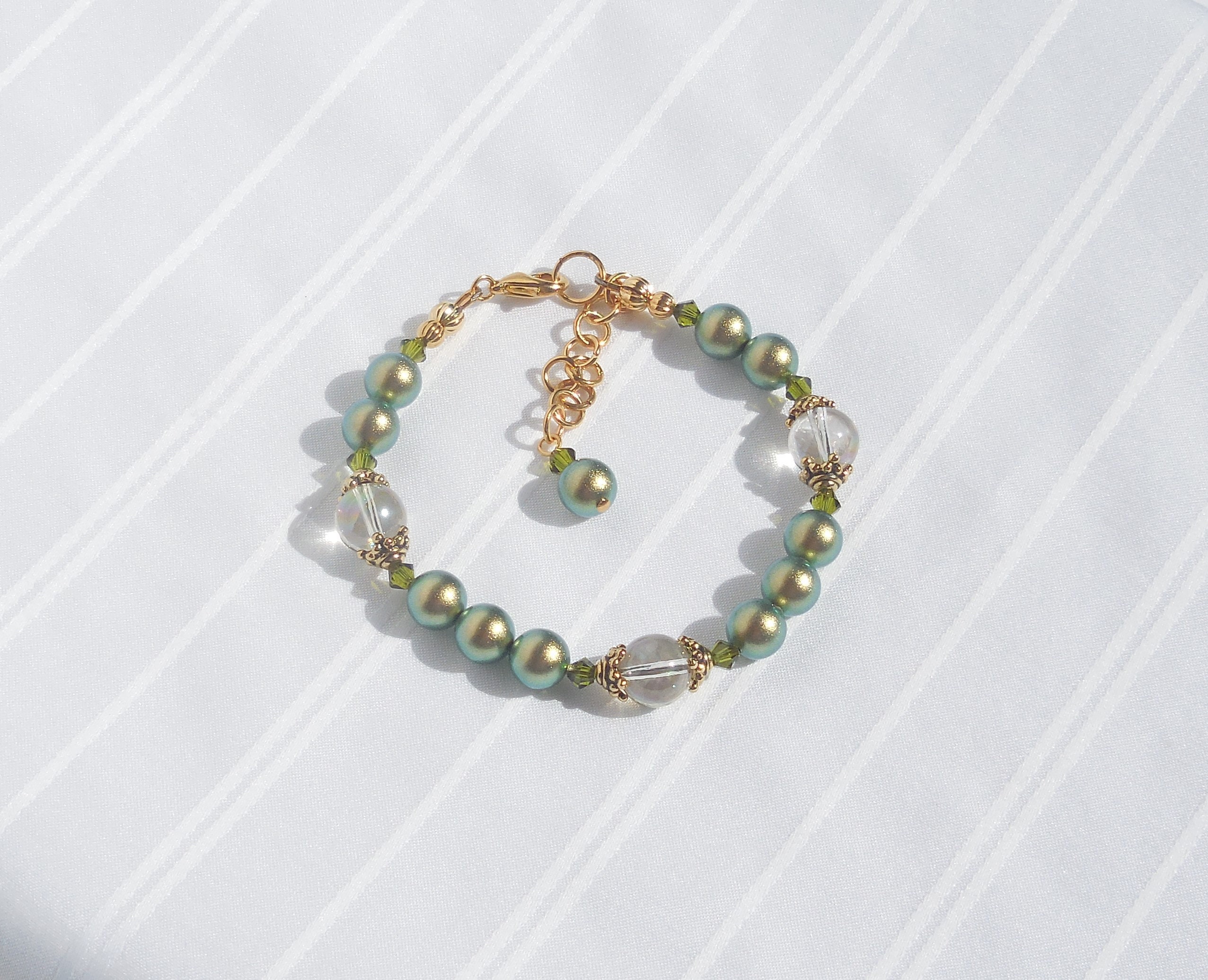 Swarovski Green Pearl and Crystal Bracelet - Etsy