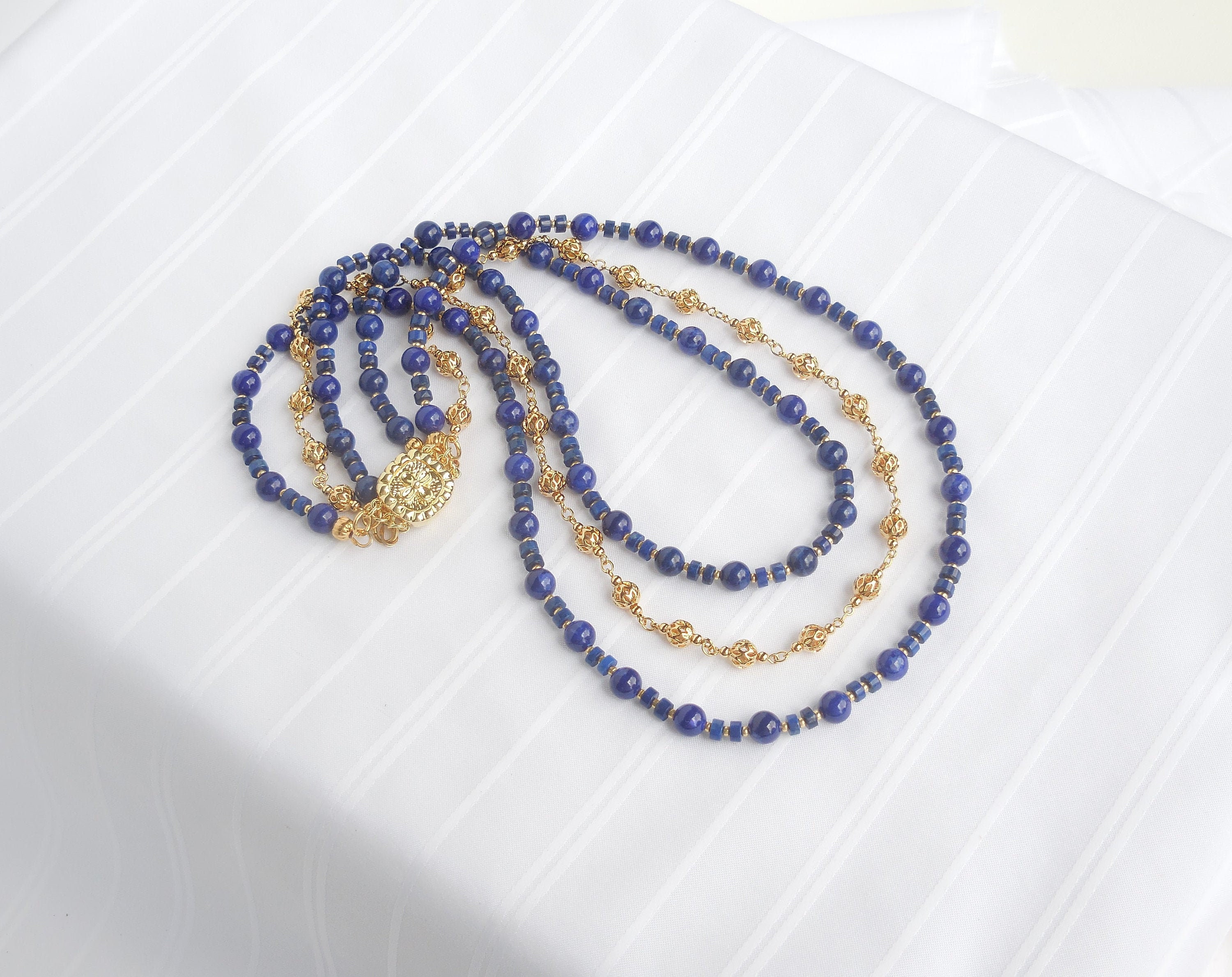 Lapis blue howlite 3-strand necklace