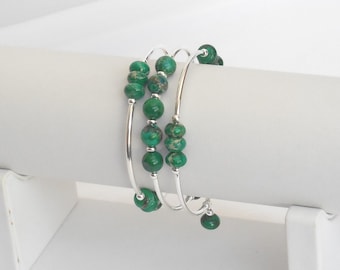 Green imperial jasper memory wire bracelet