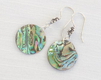 Natural paua shell and sterling silver earrings