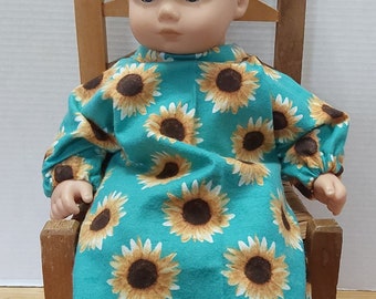 Sunflower Nightgown for Bitty Baby Dolls, Sunflower Nightgown for 15-16" Dolls, Bitty Baby PJ's, Bitty Baby Nightgown, 15-16" Doll Pajamas