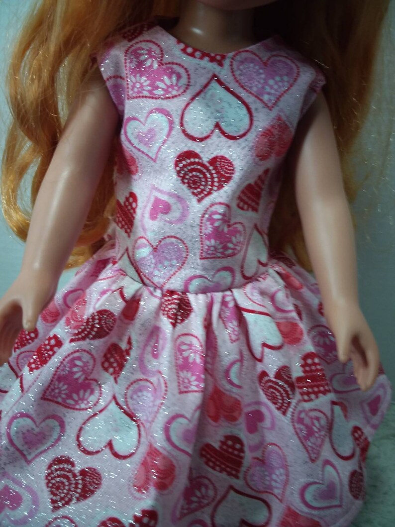 Wellie Wisher Doll Dress, 14 Doll Dress, AG Doll Dress, Heart Doll Dress, 14 Doll Clothes, Wellie Wisher Doll Clothes, Valentines dress image 2