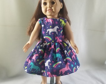 18" Doll  Dress, AG Doll Dress, Unicorn Doll  Dress, 18" Doll Clothes, American Girl Doll Clothes