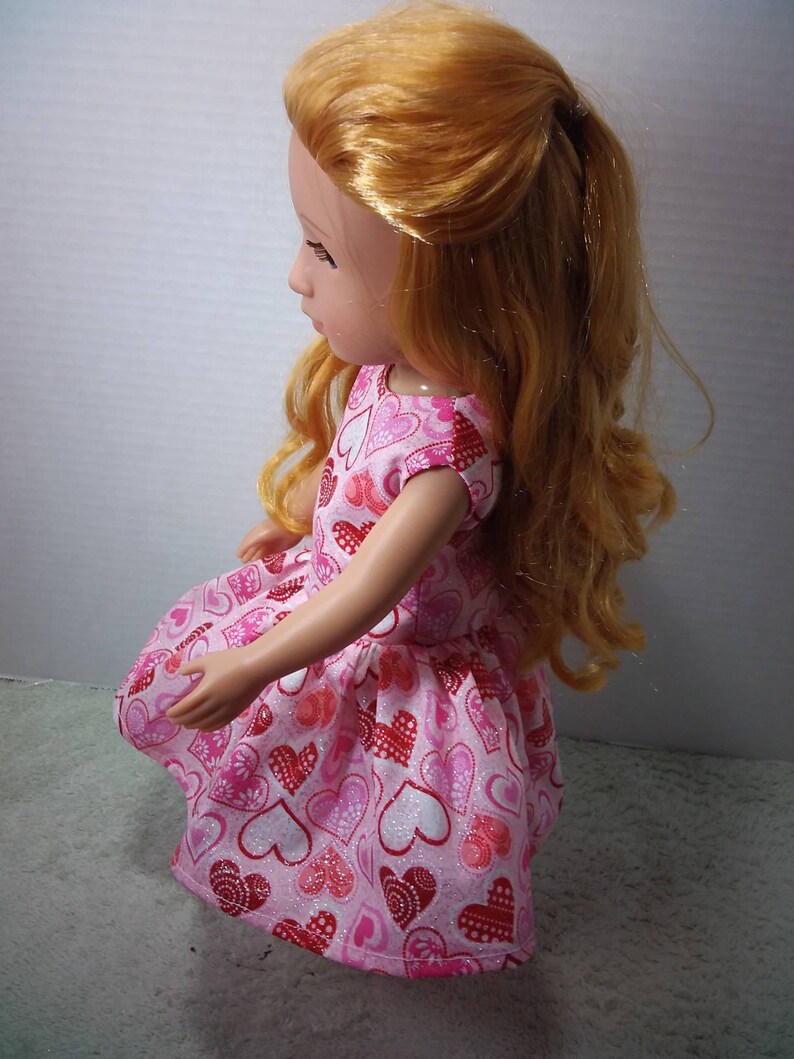 Wellie Wisher Doll Dress, 14 Doll Dress, AG Doll Dress, Heart Doll Dress, 14 Doll Clothes, Wellie Wisher Doll Clothes, Valentines dress image 5