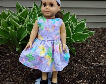 18" Doll Dress, American Girl Doll Dress, AG Doll Dress, Purple Sparkle Doll Dress, American Girl Doll Clothes, Butterfly Doll Dress