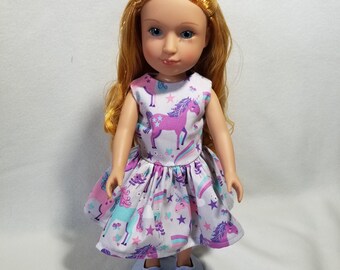 Wellie Wisher Doll  Dress, AG Doll Dress, Unicorn Doll  Dress, Wellie Wisher Doll Clothes, 14" doll clothes