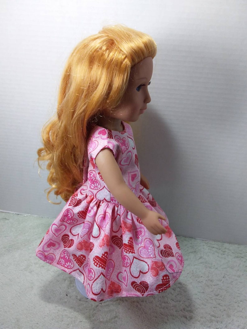 Wellie Wisher Doll Dress, 14 Doll Dress, AG Doll Dress, Heart Doll Dress, 14 Doll Clothes, Wellie Wisher Doll Clothes, Valentines dress image 3