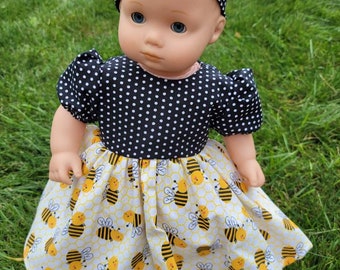 Bitty Baby Doll Dress, 15" Doll  Dress, AG Doll Dress, Bee Doll  Dress, 15" Doll Clothes, American Girl Doll Clothes, Bitty Baby Dress