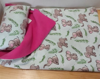 Elephant Sleeping Bag and pillow for Dolls or Stuffed Animals.   Fits 18" and 14.5" and Bitty Baby, Wellie Wisher and American Girl Dolls.