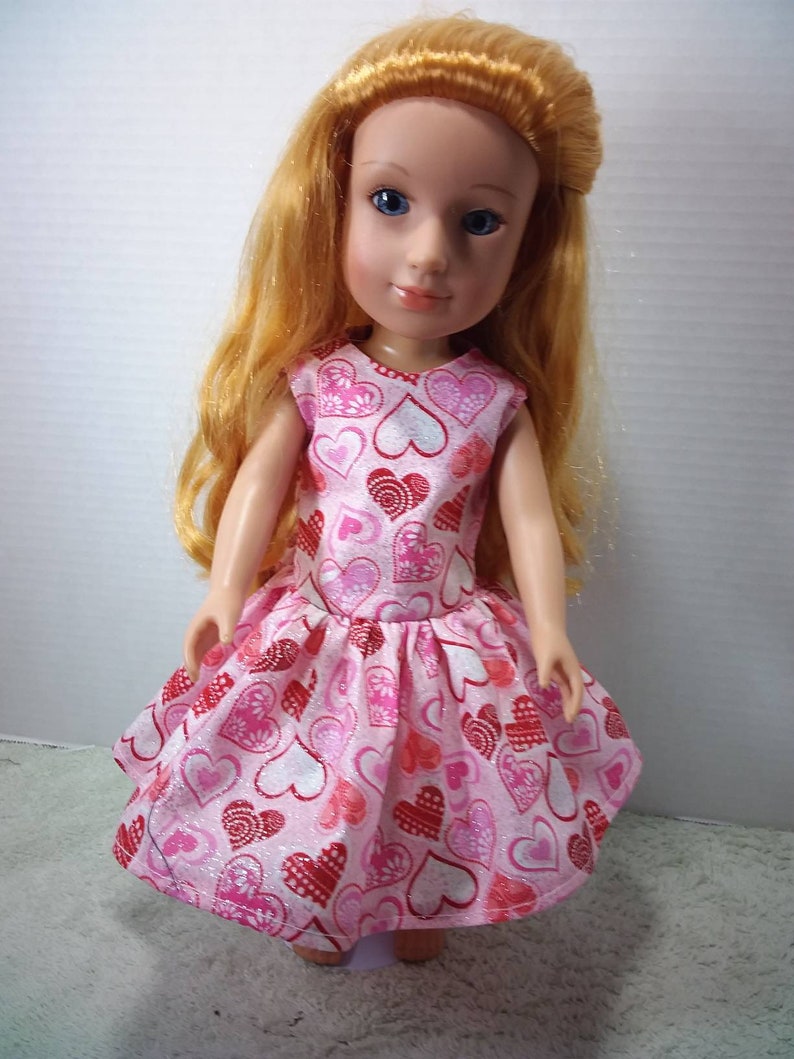 Wellie Wisher Doll Dress, 14 Doll Dress, AG Doll Dress, Heart Doll Dress, 14 Doll Clothes, Wellie Wisher Doll Clothes, Valentines dress image 1