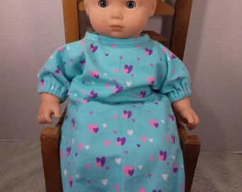 Heart Nightgown for Bitty Baby American Girl Dolls, Heart Nightgown for 15-16" Dolls, Bitty Baby Nightgown, Bitty Baby PJ's, Doll Nightgown