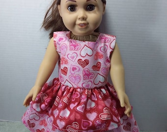 AG Heart Doll Dress, American Girl Doll Valentines Dress, 18" Doll Dress, Doll Dress, AG Doll Clothes, Handmade American Girl Doll Dress