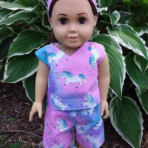 18&quot; Doll  Shorts and Shirt, AG Doll shorts, Unicorn Doll outfit, 18&quot; Doll Clothes, American Girl Doll Clothes, 18&quot; Doll  Unicorn Outfit