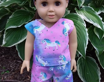 18" Doll  Shorts and Shirt, AG Doll shorts, Unicorn Doll outfit, 18" Doll Clothes, American Girl Doll Clothes, 18" Doll  Unicorn Outfit