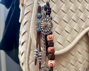Horse Pendant Bag Charm, Country Style Western Look Purse Bling, Handbag Jewelry, Wooden Beads Tote Dangle, Southwest Vibe Backpack Clip