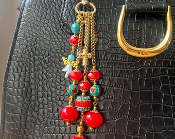 Fancy Purse Charm, Colorfully Glass Beads Handbag Jewelry, Cross And Angel Charms Bag Decoration, Multiple Strings Bag Dangle
