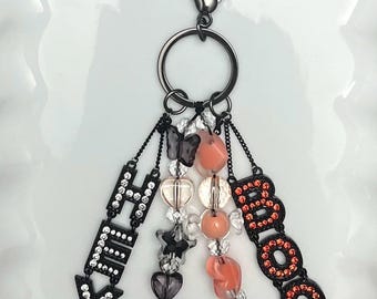 Halloween Beaded Purse Charm, Spooky Keychain Dangle