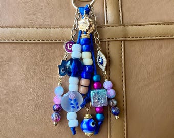 Evil Eye Bag Charm,Various Beads Gold Hardware Purse Keychain, Protection Good Luck Charm Backpack And Tote Accessory, Handmade Gift For Her