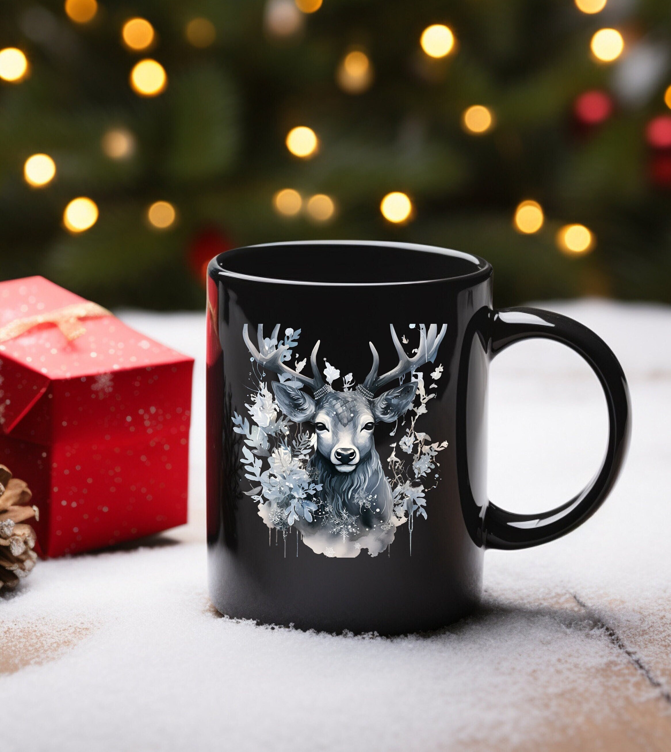 Set of 2 Caribou Coffee Ceramic Travel Mugs snow What Fun It Is Winter  Christmas Themed 16 Oz 